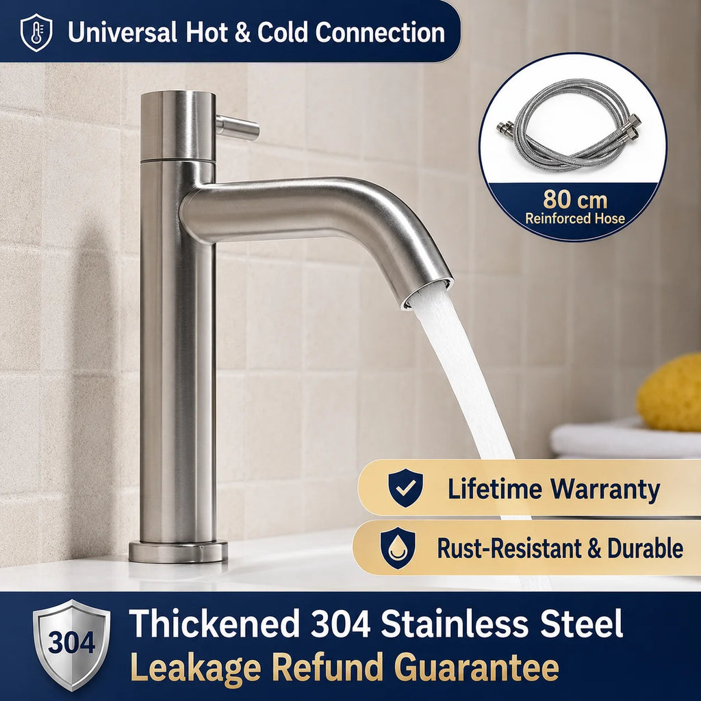Stainless Steel Bathroom Faucet Hot Cold Water Mixer Tap Basin Faucet Matte Black Silver Single Handle Sink Taps