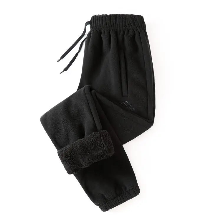 Fleece and Lambswool Men Sweatpants Winter Embroidery Thick Warm Double-sided Velvet Windproof Thermo Trousers Soft Harem Pants