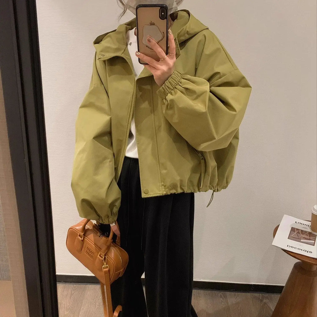 Hooded Jacket for Women in Spring and Autumn New Short Jacket Fashionable Versatile Casual Loose Jacket Trendy