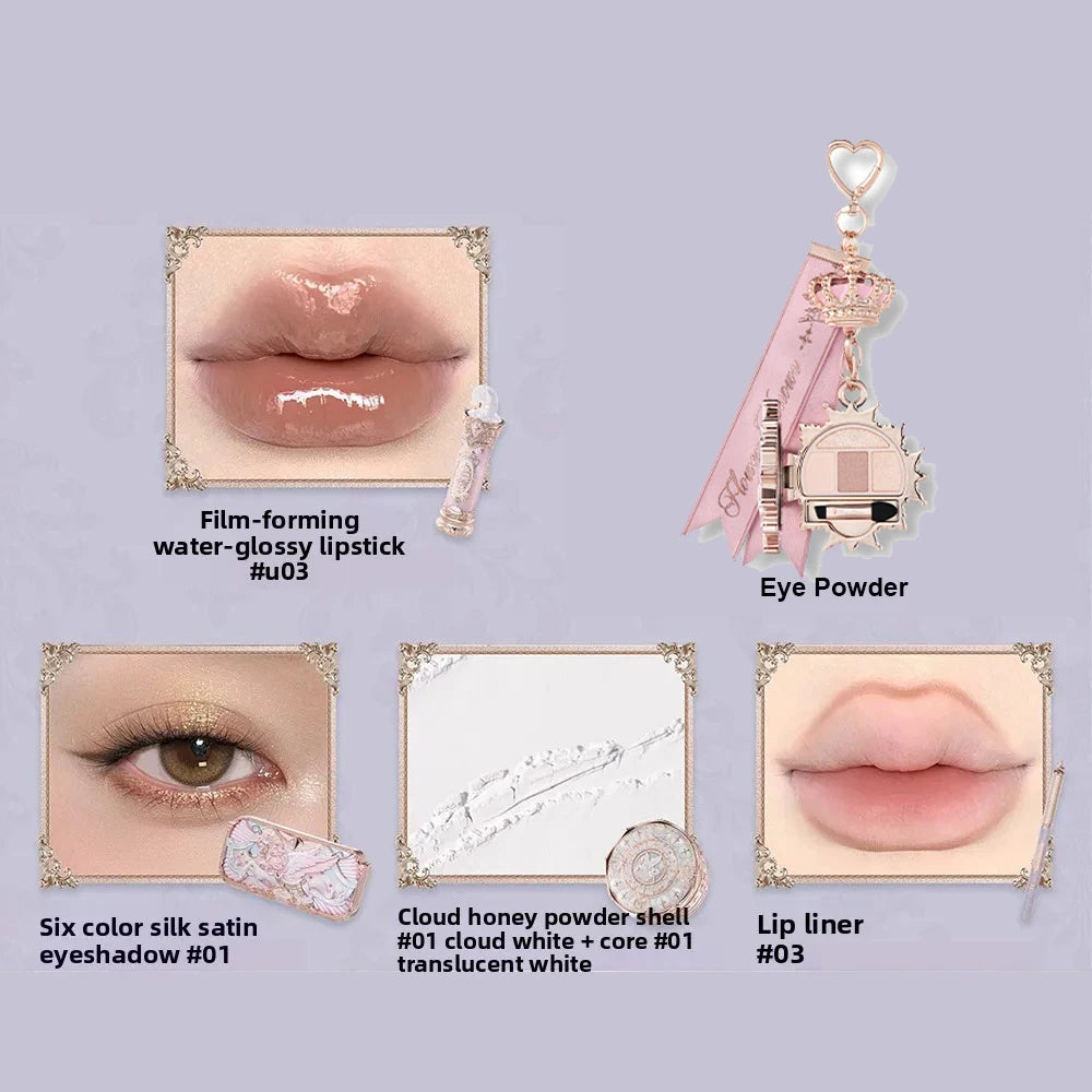 Flower Knows Knight Unicorn Makeup 5pcs Gift Set Lipstick Blush Cloud Setting Powder Lipliner Eyeshadow,Cosmetics Kit Maquillage