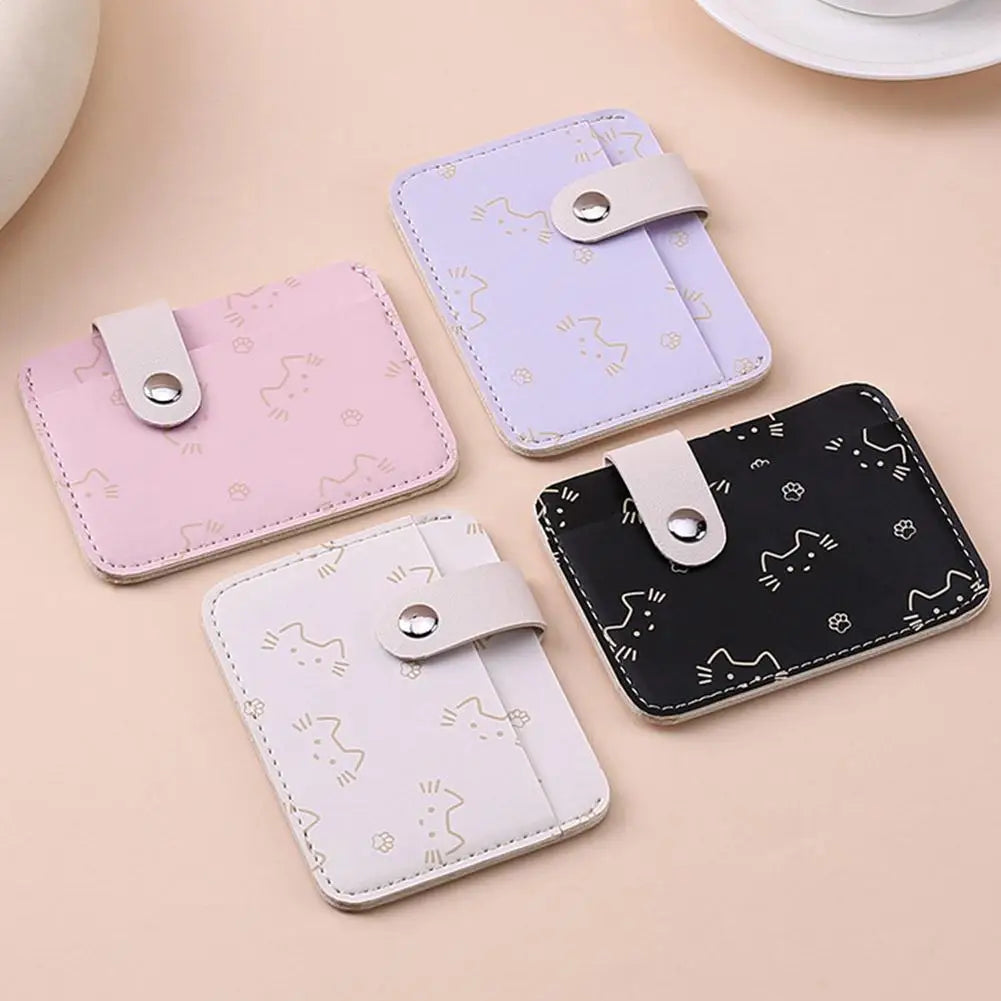 Cute Cat Print Card Holder Wallet for Women Girls Fashion PU Leather Money Bags Mini Slim Coin Purse Portable Daily Gift