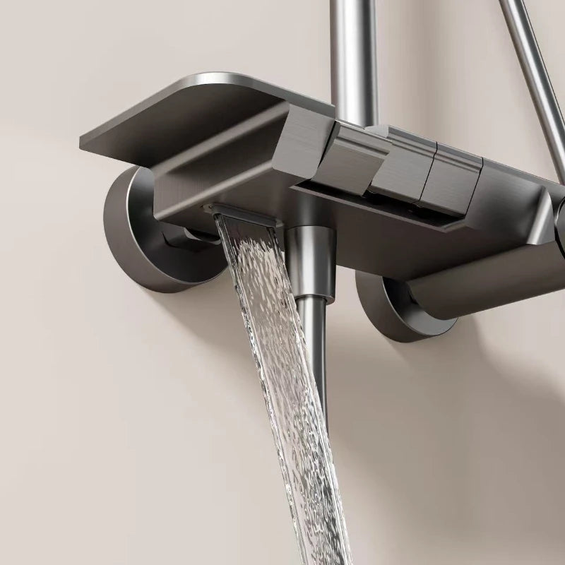 Grey Aluminum Shower Mixer Crane with Hand Shower Set Wall Mounted Bathroom Shower Faucet Set 3-way Rainlfall Showers System Set