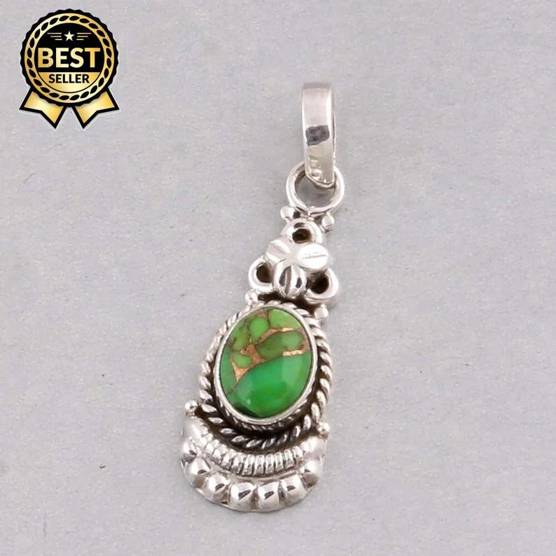 Latest Drop Green Turquoise Pendant Boho Teardrop 925 Sterling Silver Jewelry Rhodium & Gold Plated Women's