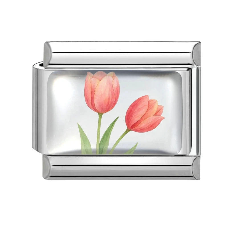 2025 Women's Fashion Colorful Flowers Sunflower Tulip Orchid Daisy Italian Charms Fit 9mm Stainless Steel Bracelet DIY Jewelry