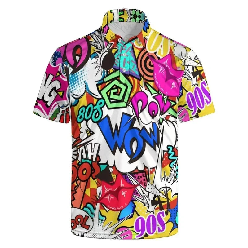 3D Printed Colorful Music Hawaiian Shirts For Men Cool 80s Patterns Blouse Summer Vacation Short Sleeves Tops Loose Shirts