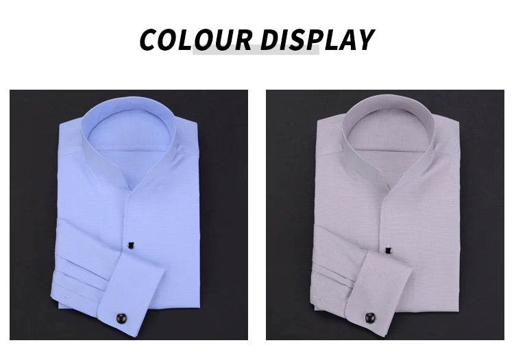 mens Long sleeve shirt  French stand collar business casual spring and autumn men's shirt