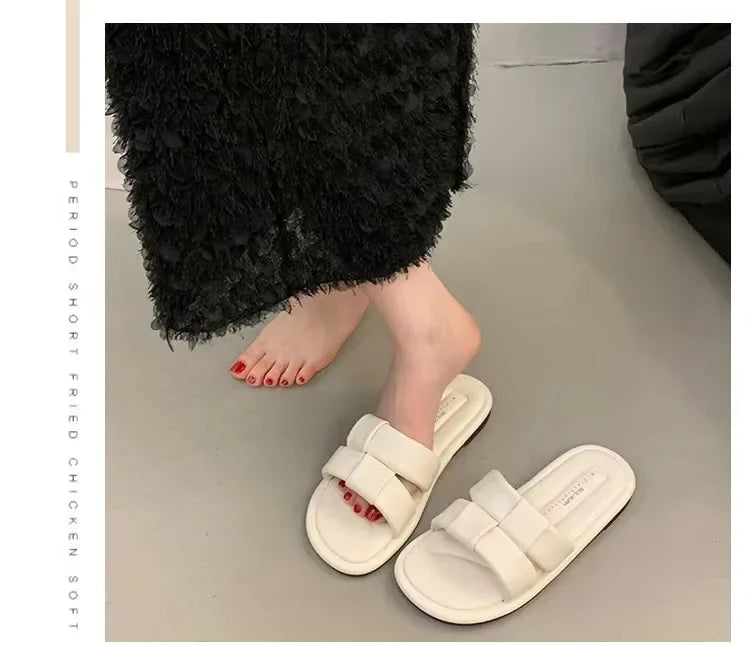 Women's Summer Outdoor Sandals Soft Bottom Flat Slippers Beach Casual Fashion Crystal Pad PVC Material Breathable Slip-On Shoes