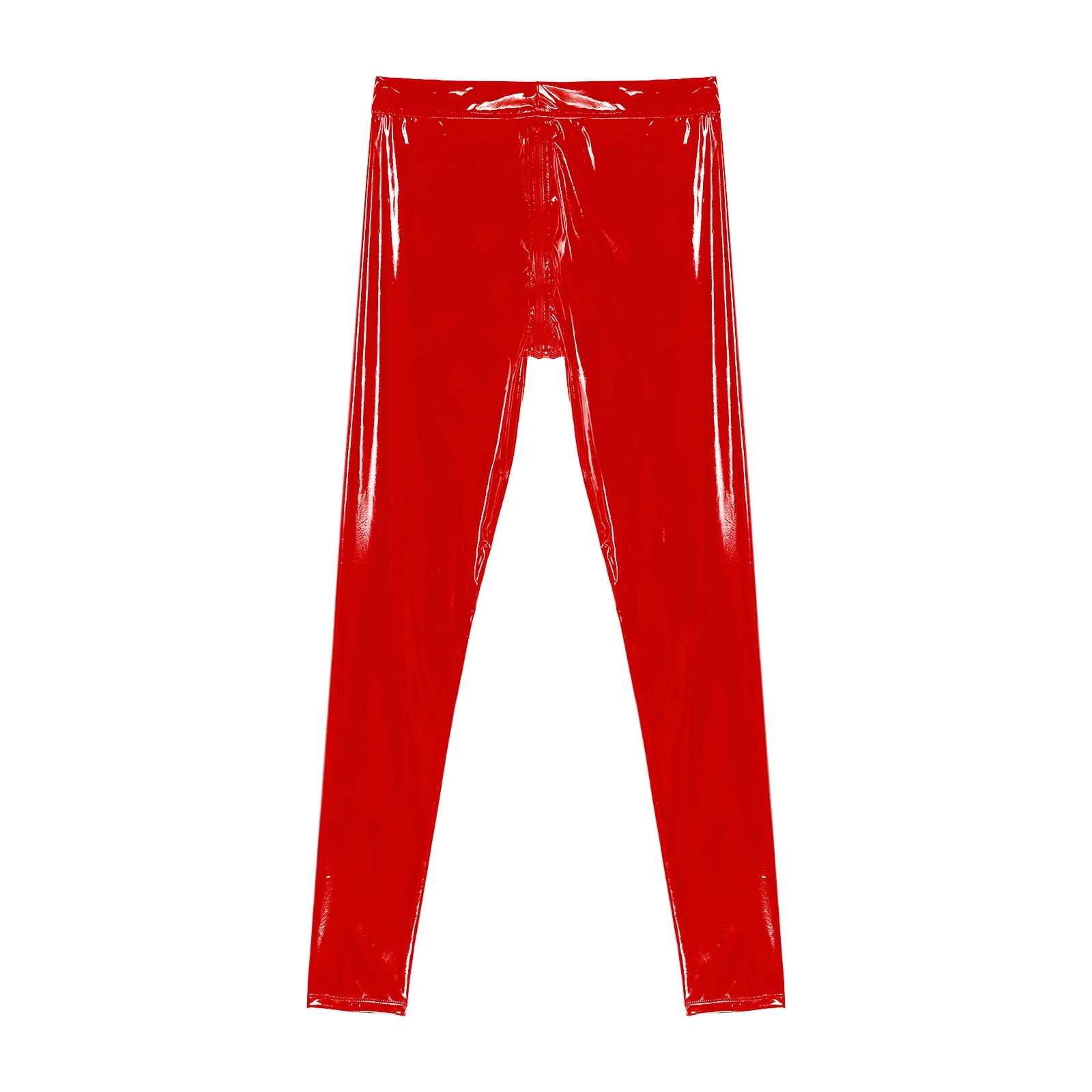 Men Latex Leather Pants Low Waist Faux Leather Shiny Pants Fashion Tight Trousers for Club Stage Show Rock Band Performance