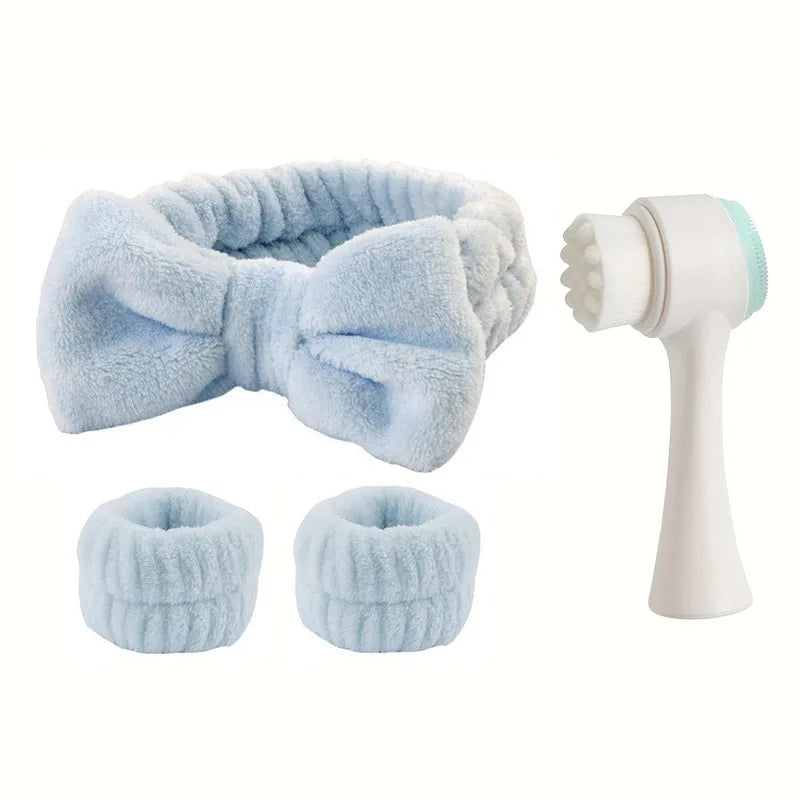 4Pcs Complete Facial Cleansing Kit Cleaner Brush Headband Wristband Hydrotherapy Exfoliating Tool for Blackhead Removal Skinca