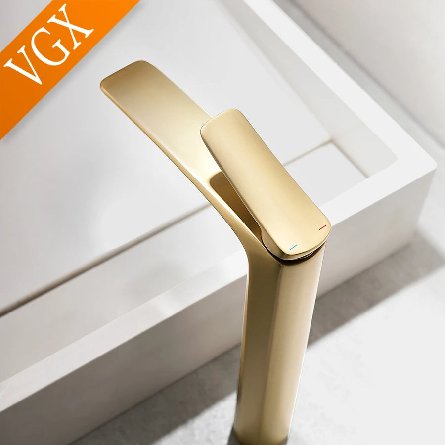 VGX Luxury Gold Bathroom Faucets High Basin Mixer Tall Sink Faucet Gourmet Washbasin Tapware Hot Cold Water Tap Brass Chrome