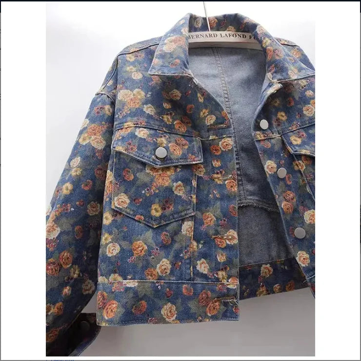 Women Denim Jacket 2025 Spring Autumn Design Sense Printing Lady Outerwear Long Sleeve Korean Version Female Cowboy Coat