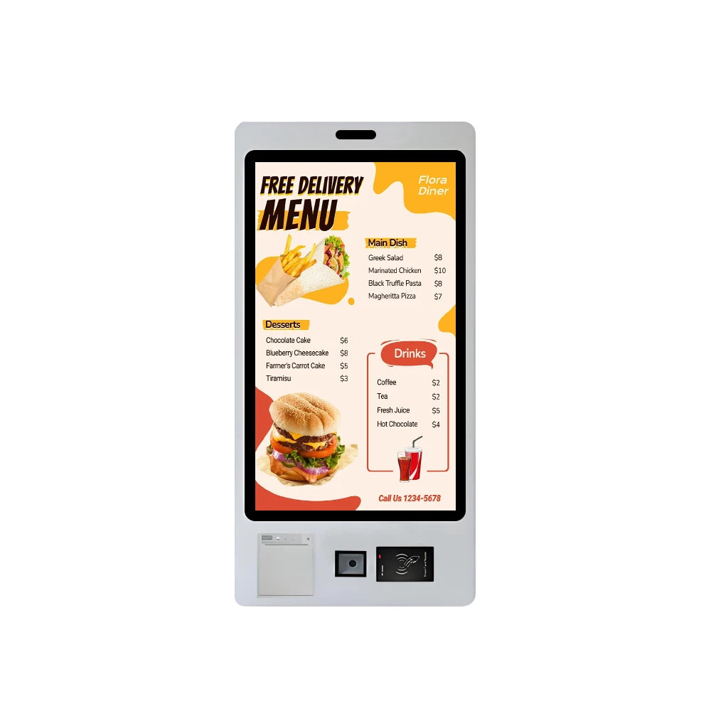 Card Reader Self-Service Restaurant Kiosk Digital Ordering Kiosk Fast Food Payment Kiosk With Camera and 80mm Printer