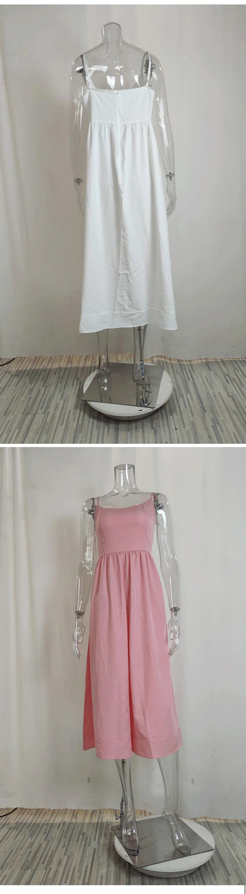 Summer U-neck Casual Female Vintage Elegant Spaghetti Strap Dress Women Elegant Solid Sleeveless A-line Midi Women's Dresses