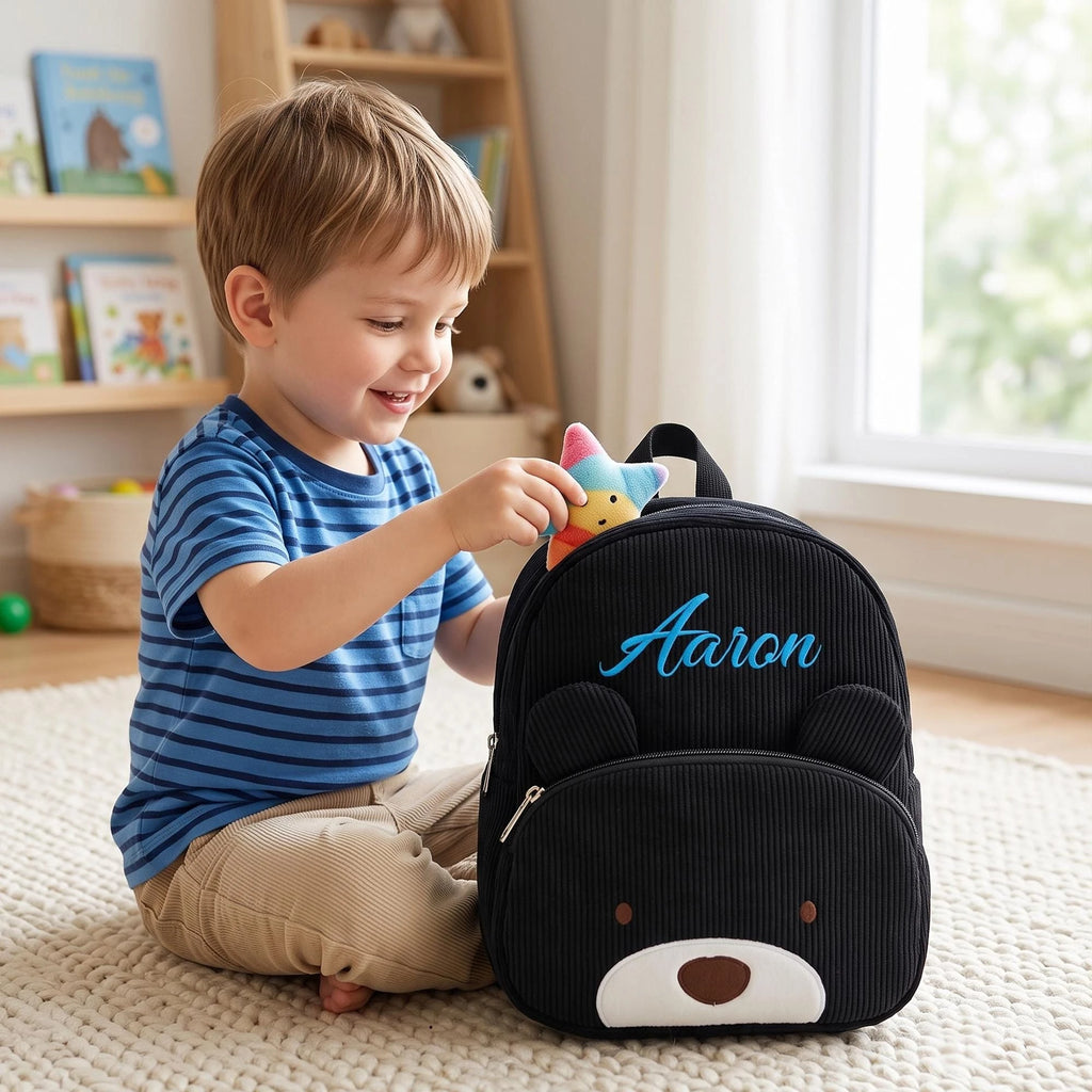 Personalized Name Embroidered Kids Backpack Pastel Corduroy Toddler Bag Soft Ribbed Fabric School Pack Cute Kindergarten Gift
