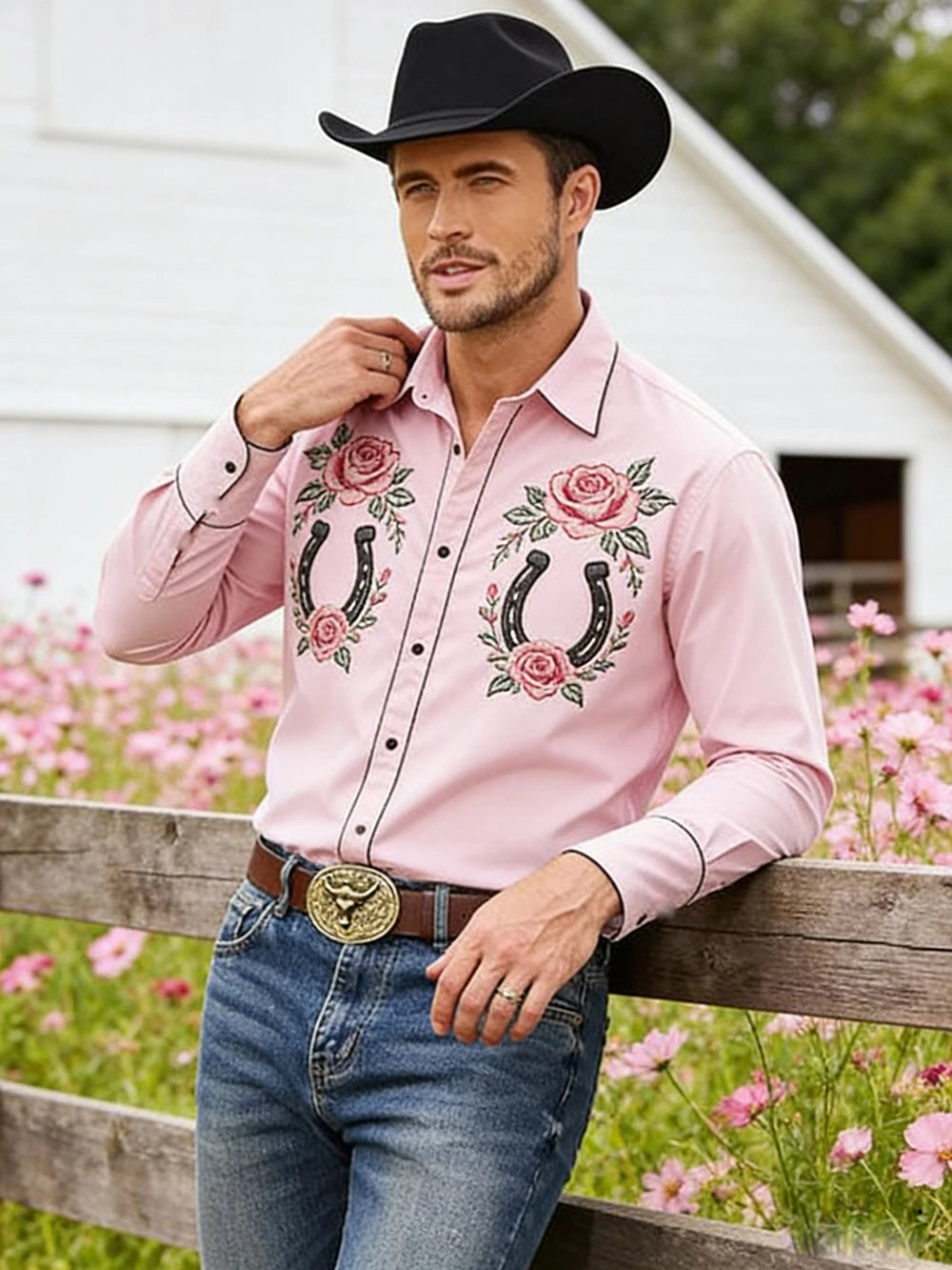2026 New Men's Western Farm Cactus 3D Print Black Shirt Long Sleeve Collar Button Business Casual Hawaiian Shirt Men For you