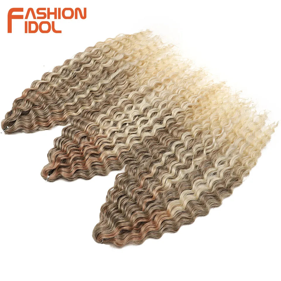 FASHION IDOL 24 Inch 300g Ariel Hair Synthetic Crochet Curly Hair Water Wave Braid Hair Ombre Blonde Braiding Hair Extensions