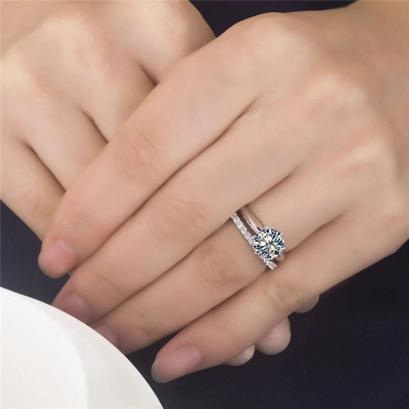 Luxury Quality 2ct SONA CZ Zircon Wedding Ring Set Tibetan Silver Bridal Set Engagement Ring Set For Women Wholesale