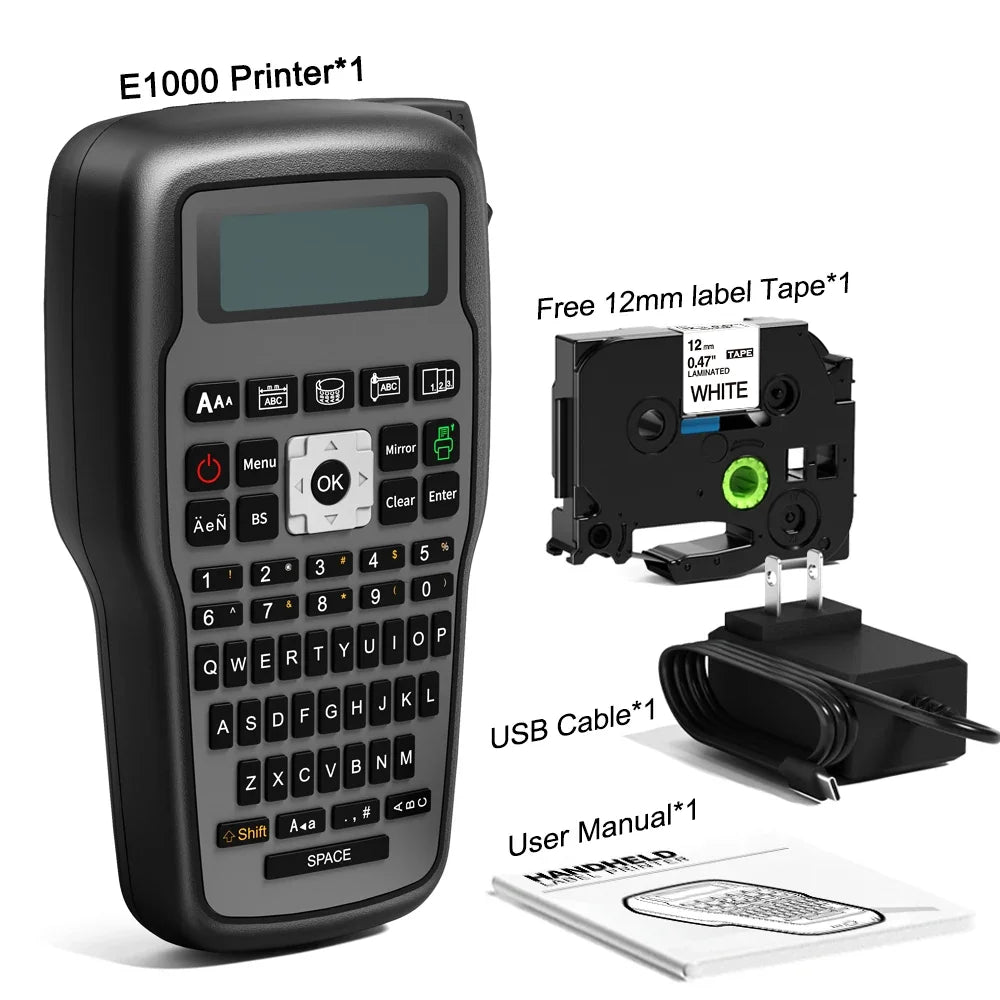 Industrial Labeling E1000 PRO Label Maker Printer Keyboard Symbol Compatible for Brother TZ231 Label Maker Tape Heat Shrink Tube