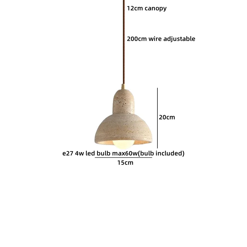 IWHD Yellow Travertine Stone LED Pendant Lamp Living Dining Room Table Inside Retro Wood Hanging Lights Fixture Lampara Colgante