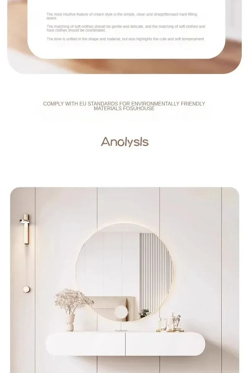 Cream suspended dressing table modern minimalist bedroom dressing table wall mounted dressing table mirror combination u q