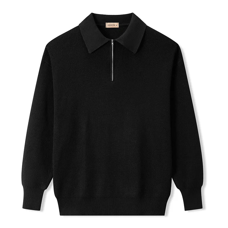 Spring Autumn Men's Turn-Down Collar Pullovers Long Sleeve Knitted Sweater Half Zipper Solid Casual Pullovers Man Loose Knitwear