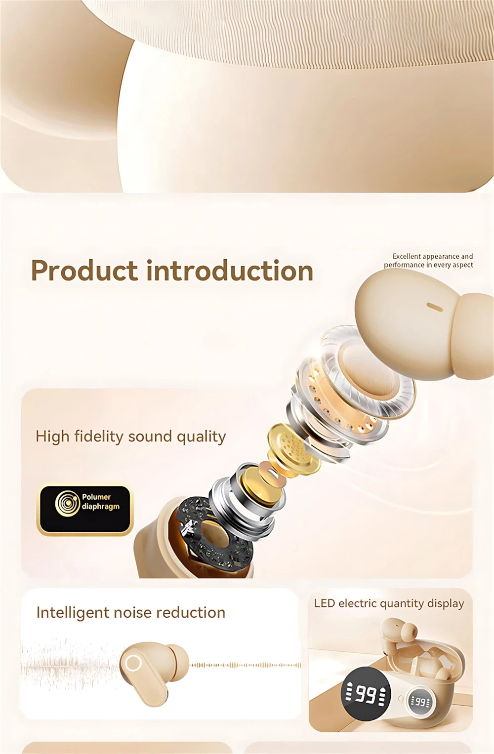 Bluetooth 5.4 Headphones True Wireless In-ear Long Noise Reduction TWS Sports High Sound Quality Digital Display Screen Earplugs