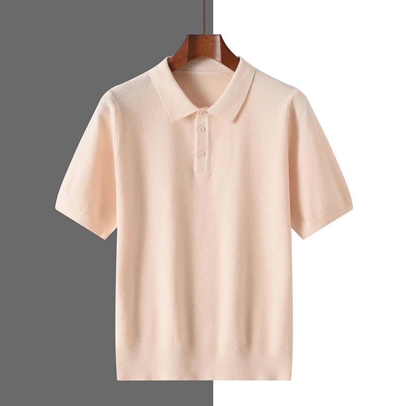 New summer 100% pure wool men's short sleeve polo neck T-shirt fashion youth casual Joker shirt thin T-shirt sweater