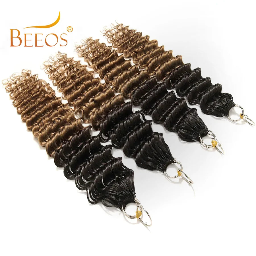 Ombre Brown #1B/30 Deep Wave Crochet Human Hair Extensions Crochet Hair Extensions Pre-Separated Full Ends Hair Extensions
