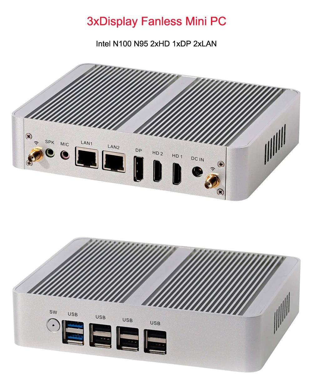 N100 N95 Intel Alder Lake-N Quad Core Fanless Mini PC 3xDisplay 2xHD 1XDP 2xLAN Windows 11 Desktop Office Computer Nuc 16G DDR4