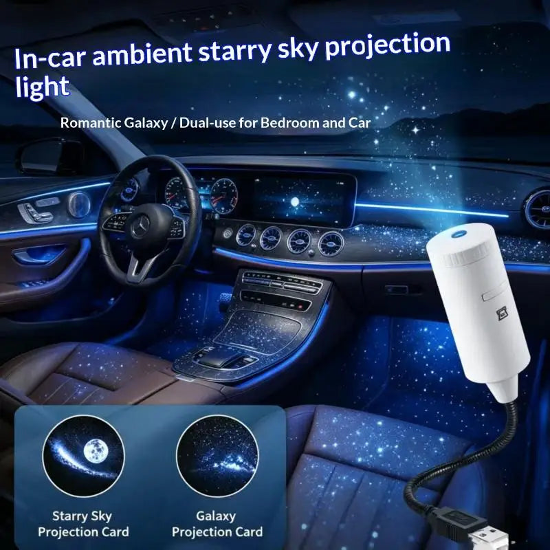 Car Interior Atmosphere Projector Light Plug & Play Adjustable Angle USB LED Star Lamp for Friends Gathering Home Decor
