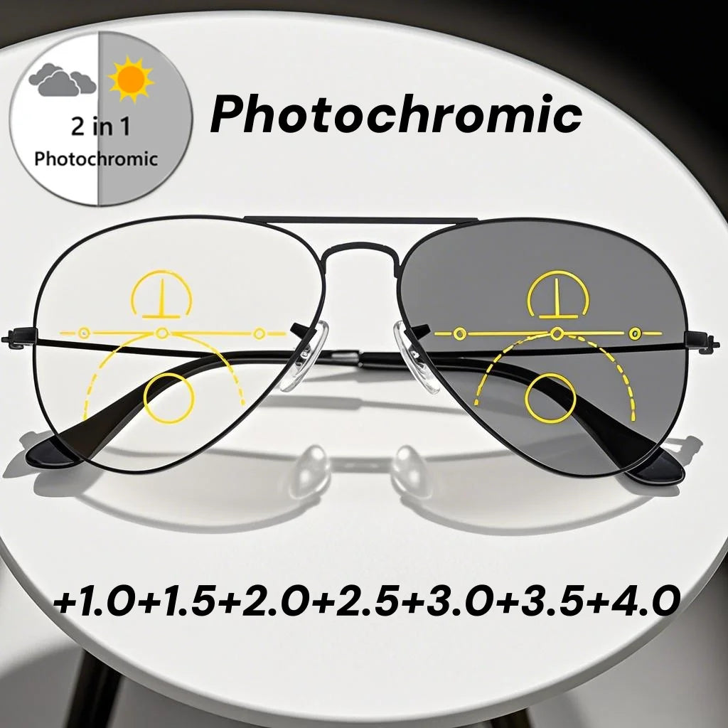 Large Frame Photochromic Progressive Reading Glasses Men Fashion Glasses Male Change Color Sun Glasses Driver Diopters Eyewear