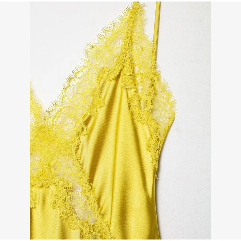 Chic Solid Lace Patchwork Satin Dress Fashion Sleeveless Off-shoulder Sling Maxi Dresses Party Daily Outdoor Casual Attire 2026