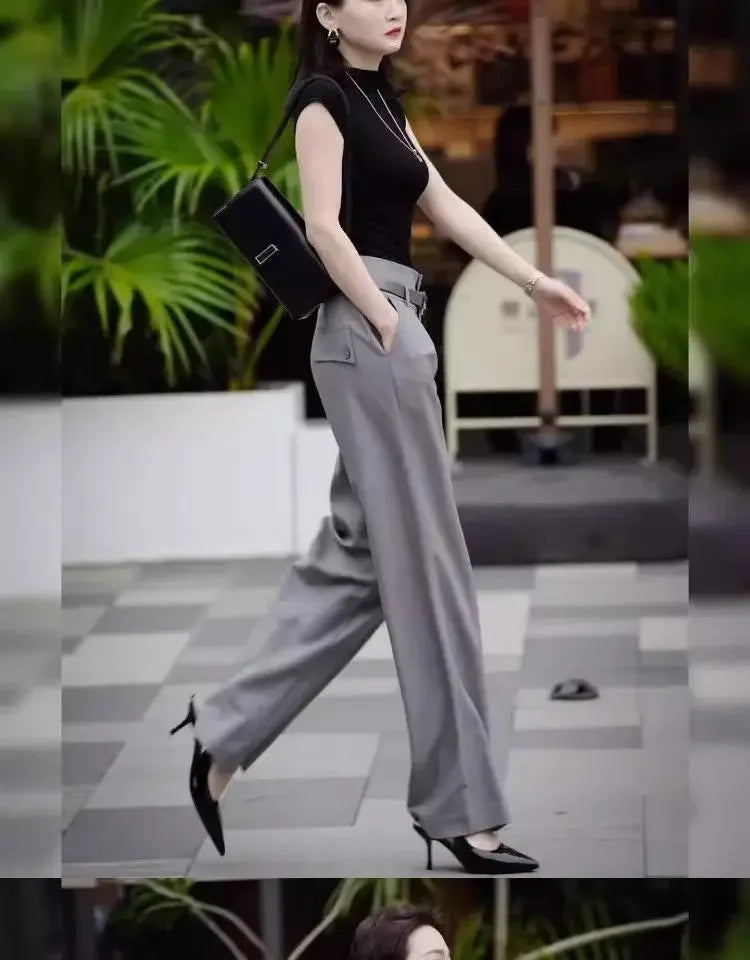 Women's Top and Pants Two Piece Set Formal Summer 2025 Business Ladies Trouser Wide Leg Clothes Clothing Trend Fashion Tailor D