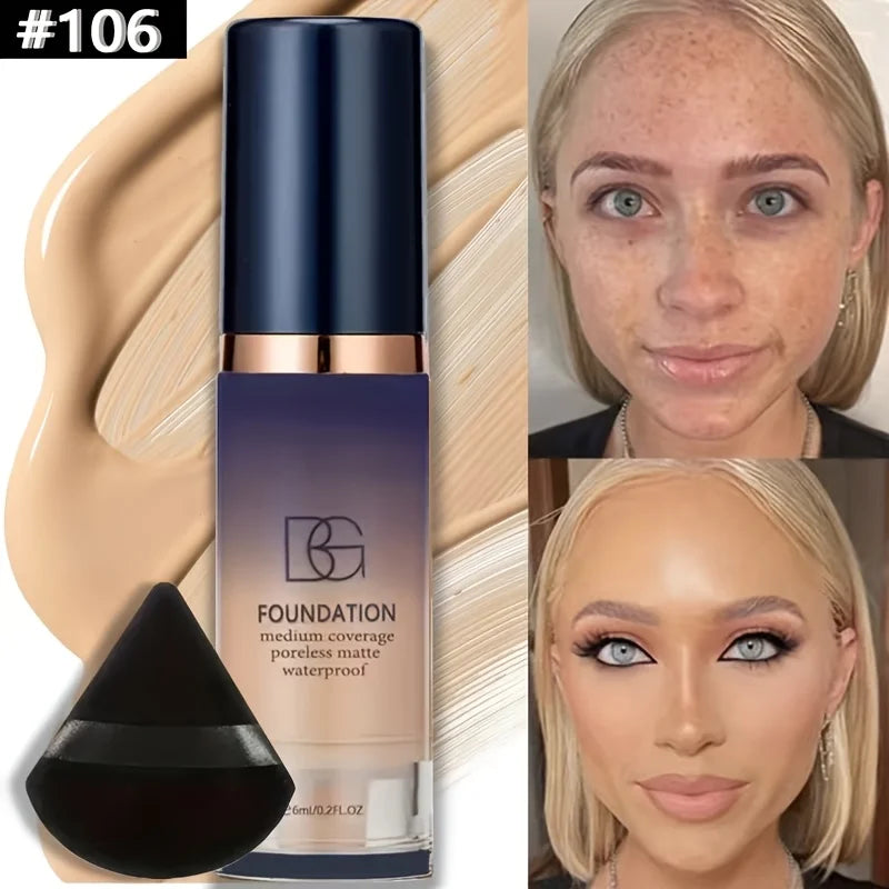 2pcs Face Makeup Set, Includes a Bottle of All in One Foundation and a Black Triangular Powder Puff