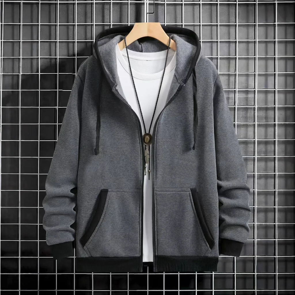 Spring and Autumn Men's Zipper Jacket Warm Windproof Hoodies Thickened Cardigan Sports Long Sleeve Sweatshirts Hooded Coat