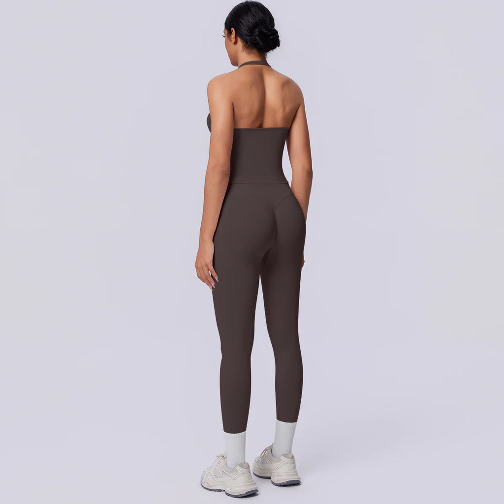 2PCS Woman Yoga Set Solid Color Sexy Fitness Top Summer Gym Workout High Stretch Female Pants Sports Fitness Clothing Yoga Set