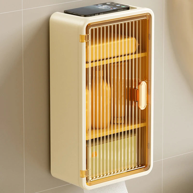 Large Bathroom Wall Mounted Waterproof Tissue Box Multifunctional Storage Rack Toiletries Storage Shampoo Organizer Multi-layer