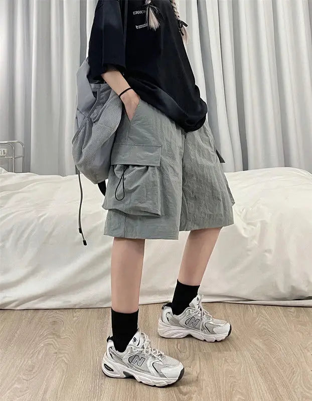 Women High Waist Cargo Shorts American Style Streetwear Summer Wide Leg Pants Fashion Female Big Pocket Loose Shorts