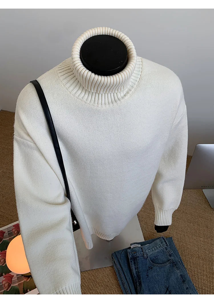 2026 New Autumn Men Turtle Neck Sweater Unisex Casual Loose Fit Trendy Knitted Top Pullovers Outwear Clothing Oversized M-3XL