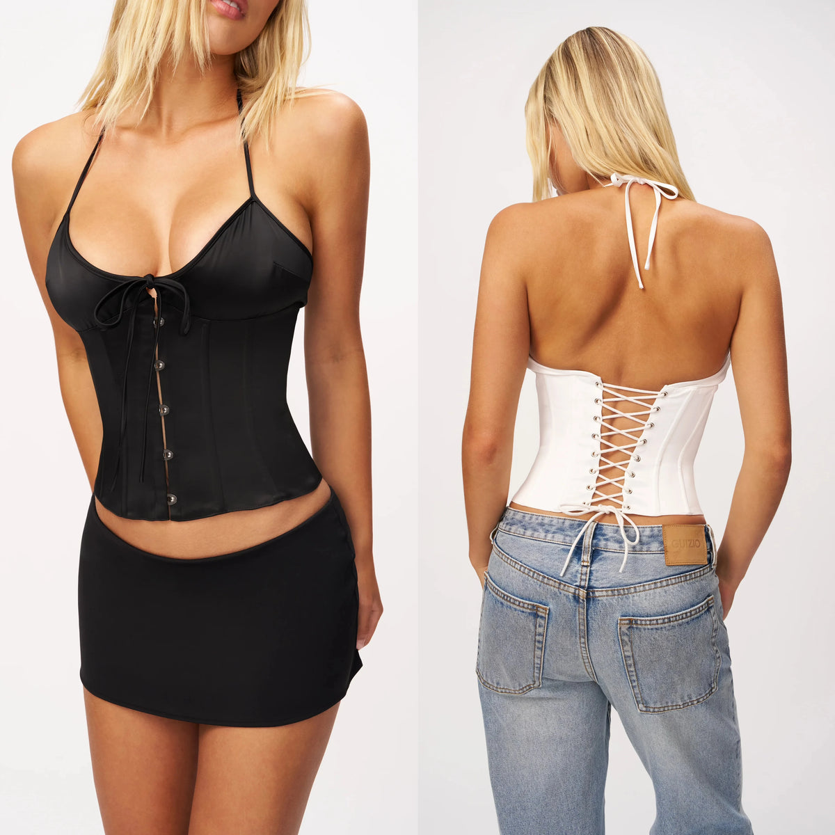 Gz Satin Fishbone Corset Summer Sexy Women's Camisole with V-Neck Design and Adjustable Back Straps for a Slimming and E