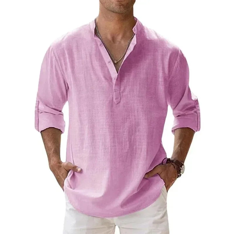 Spring New Men's Casual Slim Fit Polo Shirt Solid Color Breathable Button Long Sleeved Top Refreshing and Comfortable T-shirt