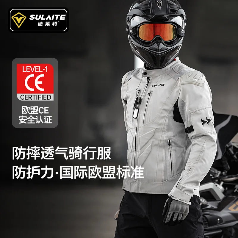 SULAITE Summer Motorcycle Jacket Suit Breathable Riding Gear Protective Racing Coat Motorbike Equipment for Men