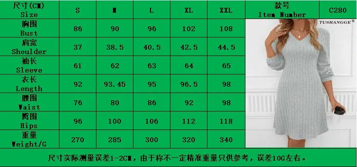 Women's Casual V Neck Pullover Mid Length Brushed Solid Color Mid Waist Ribbed Knit Dress for Women Woman Clothing Clothes