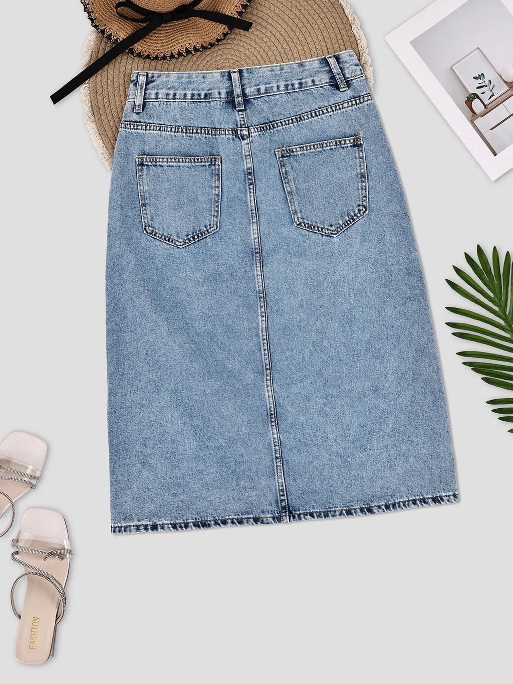 European Beautiful Woman High Waist Elastic Medium and Long Denim Skirt, Thin Split Fork Over Knee Hip Wrap One Step Skirt