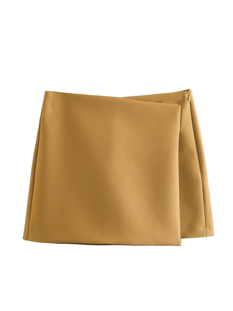 Willshela Women Fashion Solid Asymmetrical Side Zipper Skirts Shorts Vintage High Waist Female Chic Lady Shorts