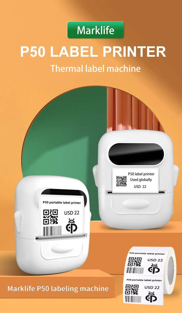 Marklife P50 Bluetooth Mini Portable Thermal Label Maker Printer, Wireless Barcode Price Tag Sticker Printer For Small Business