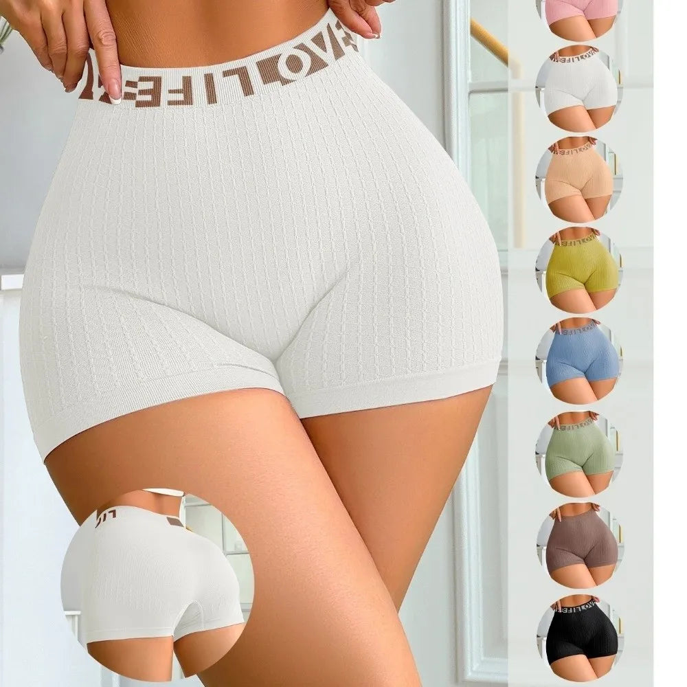 Fashionable High Waisted Yoga Briefs Ribbed Seamless Boxer Shorts Soft Body-Hugging Short Underwear Daily Wear