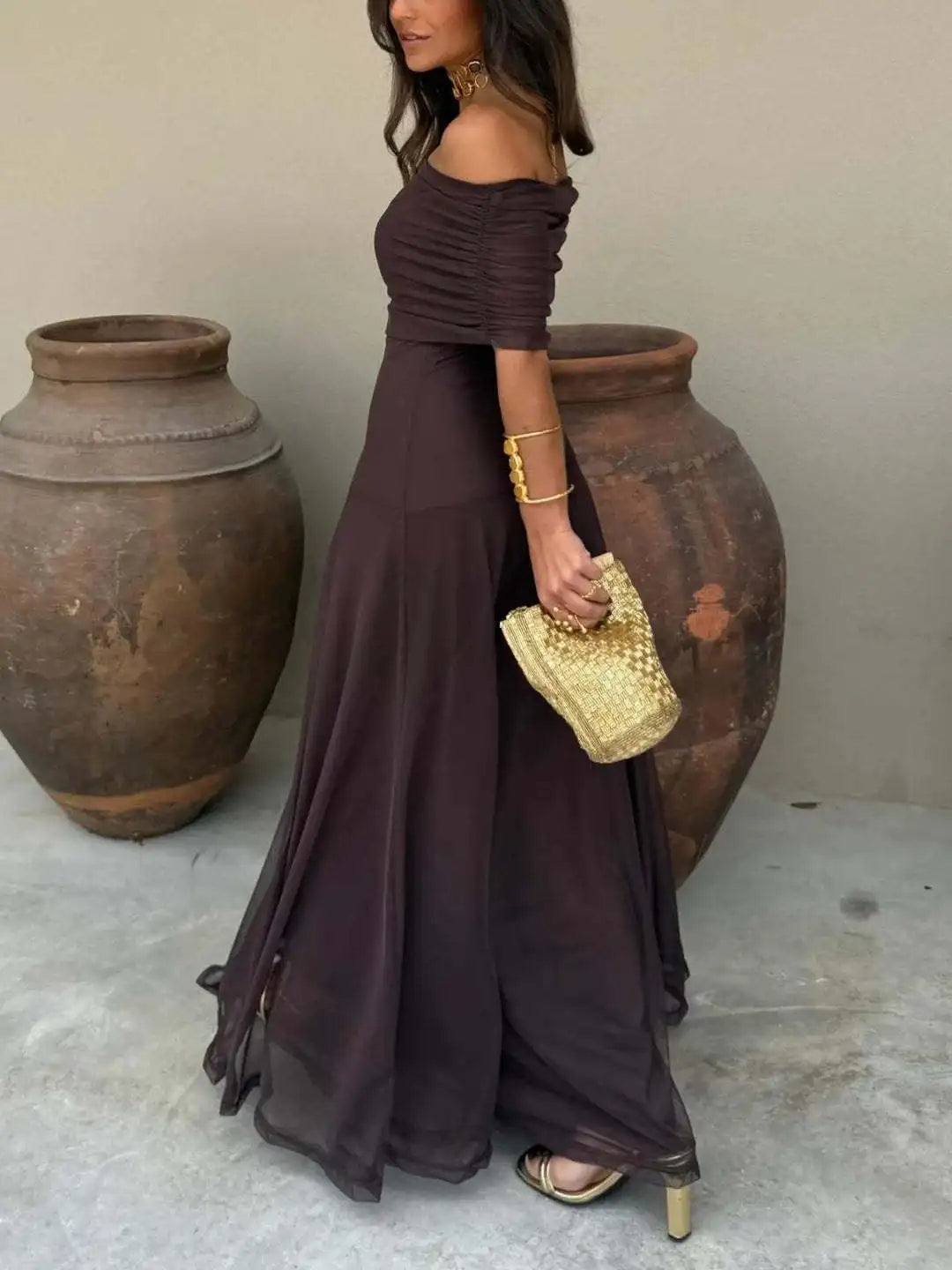 European and American Women's Clothing Tube Top Mesh Stitching Slim Temperament Dress Perspective 2025 Autumn New Models