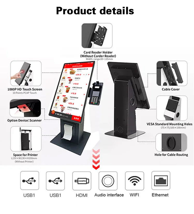 【Hot Sale】21.5Inch Desktop Self-Service Payment Pos Terminal Android Sales Kiosks Self Order Menu Screen Terminal Kiosk Fast Foo