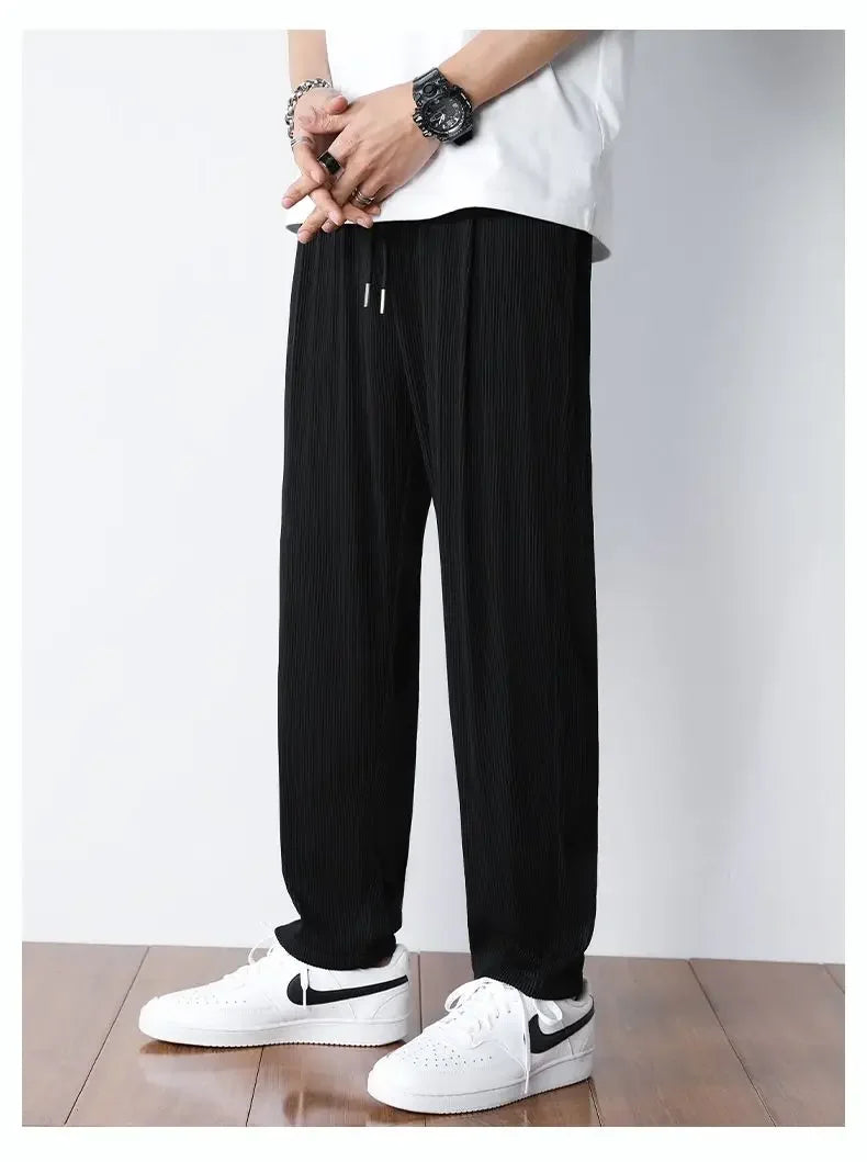 Summer White Casual Pants Men's Ice Silk Pants Men's Drape Floor Mop Pants  Korean Straight Loose Wide Leg Long Pants